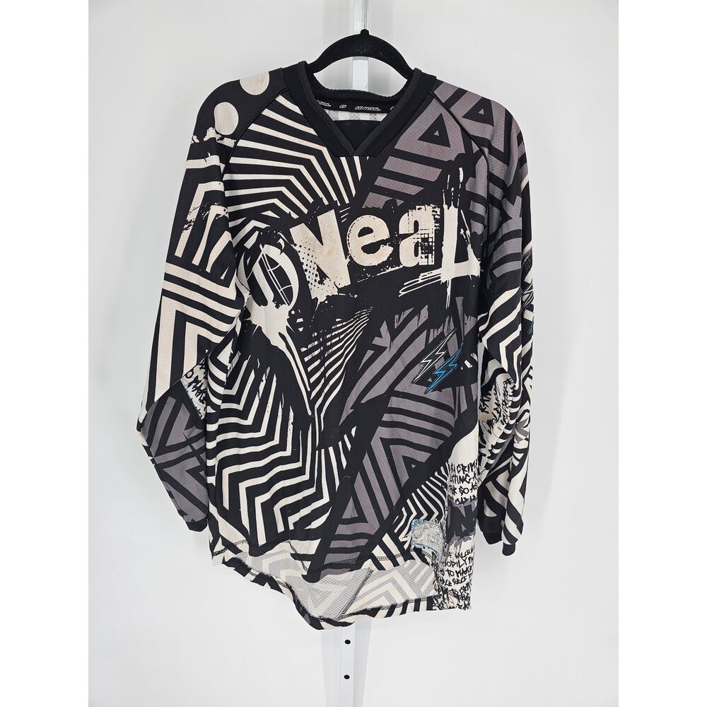 Oneal Men's Long Sleeve Black White V-neck Athletic BMX T-shirt Size L